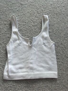 White Ribbed Notch Tank Top